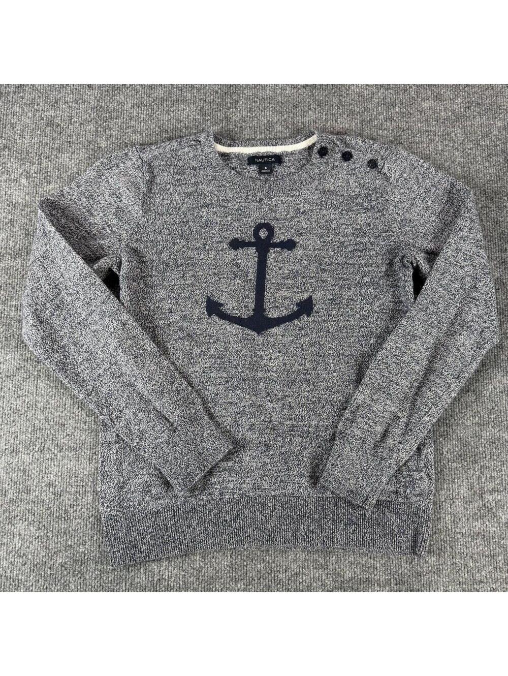 Nautica Women's Gray Sweater Anchor Small - Coastal, Nautical, Sailing, Yacht
